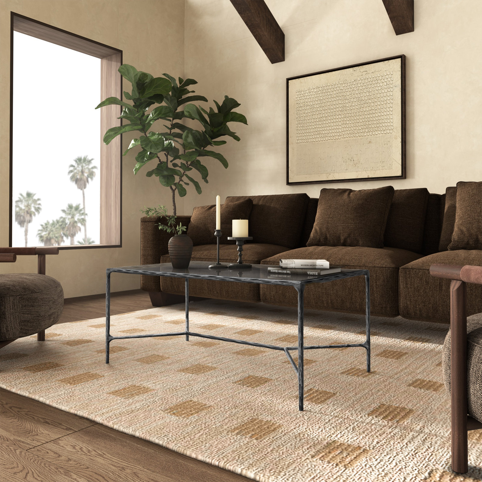 Evelynn 40" Glass Coffee Table, Silver, Clear