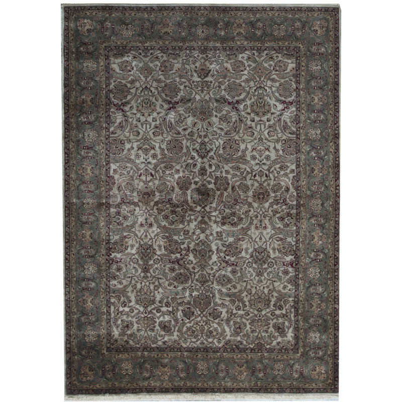 Hand-Knotted High-Quality Beige and Green Area Rug