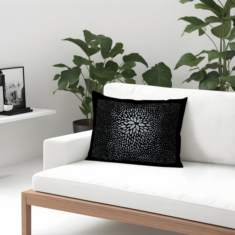 Bavaria Floral Spun Polyester Outdoor Reversible Throw Pillow, Gray/Black