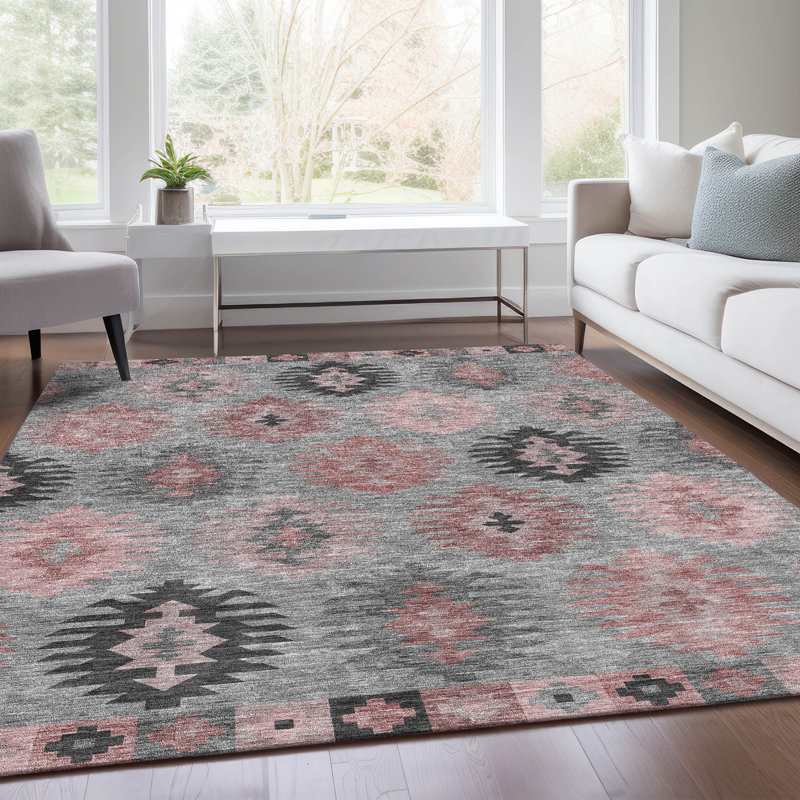 Tapis gris Prisco lavable à la machine de qualité supérieure, Rectangle 9 pi x 12 pi