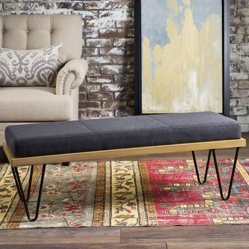 Banc rembourré en tissu Keniyah, Gris anthracite