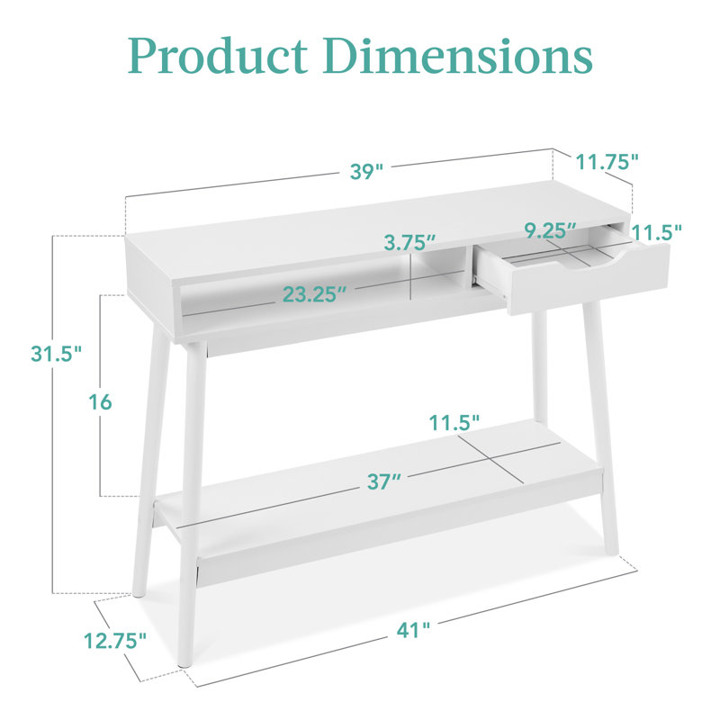 White Mid-Century Modern Console Table with Storage