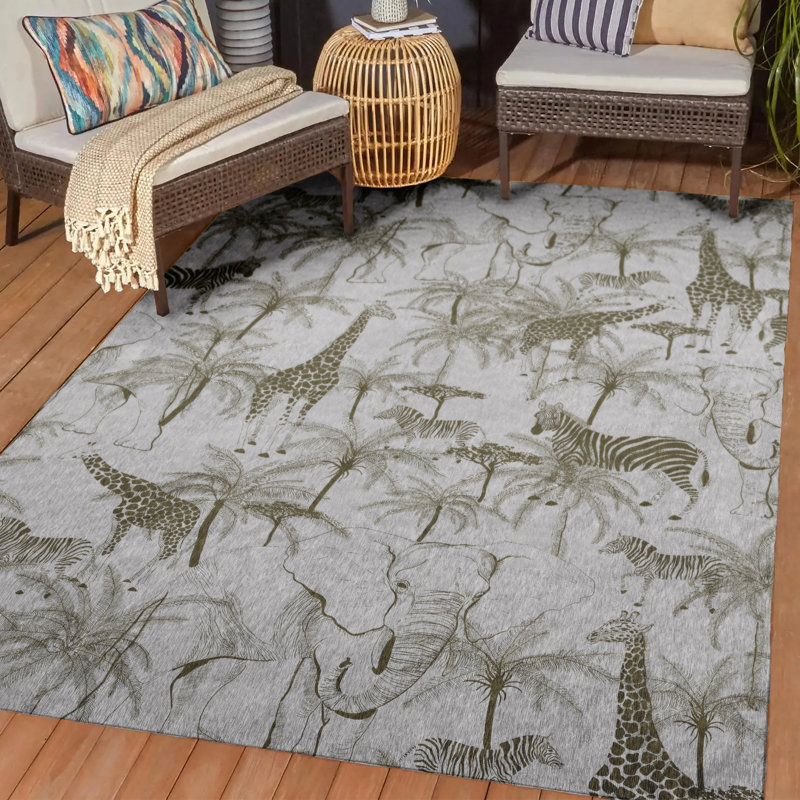 Braggs Flatweave Washable Animal Print Indoor / Outdoor Rug, Rectangle 10' x 14'