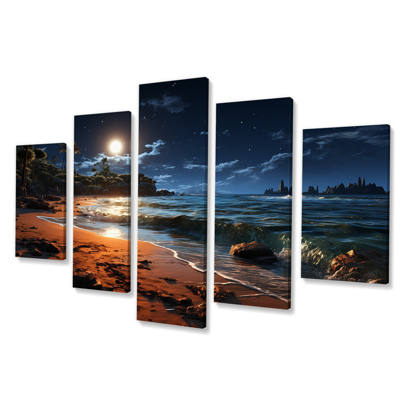  «Mystic Tropical Beach Moonlight II - Coastal Beach Multipanel», art mural