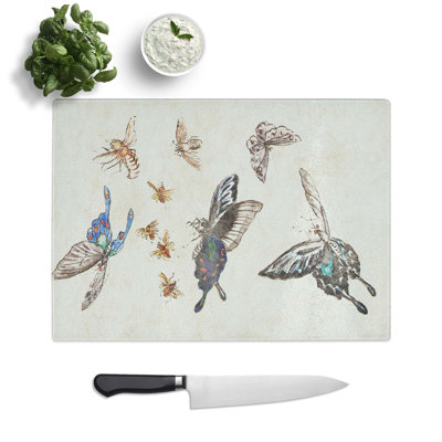 Tempered Glass Butterflies and Insects Chopping Board
