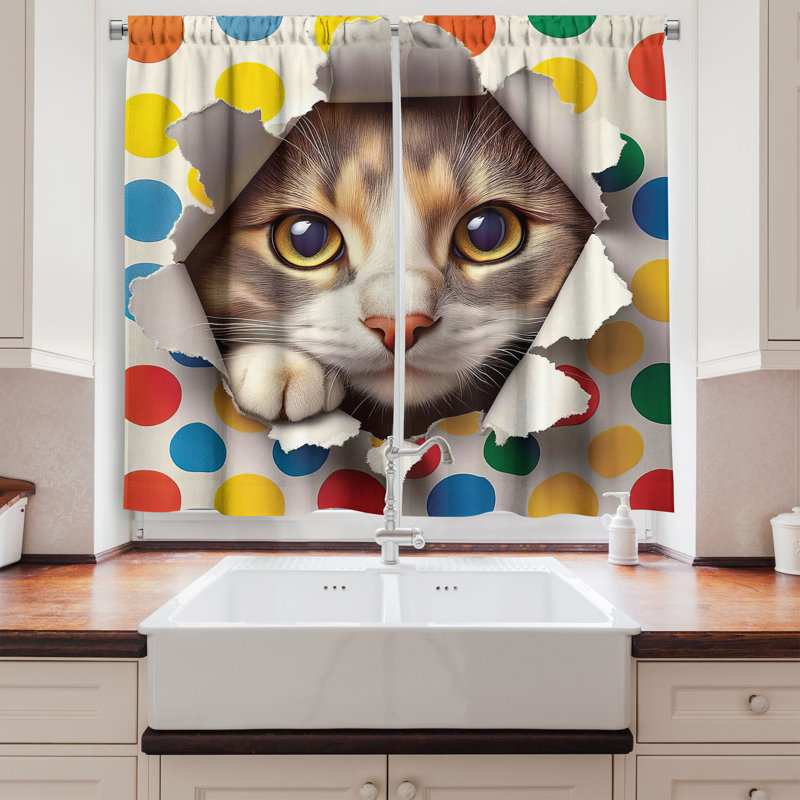 Cat Kitchen Curtain, 55" W x 30" L