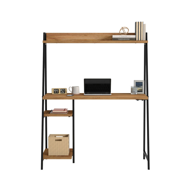 Desk With Hutch, Brown Finish