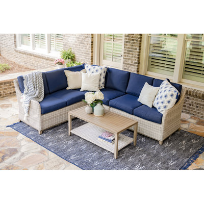 Ensemble de conversation modulaire en osier avec coussins 5 pièces