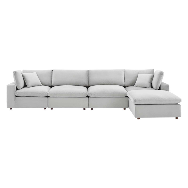 Canapé modulaire en velours 5 pièces Modway Commix, Gris clair