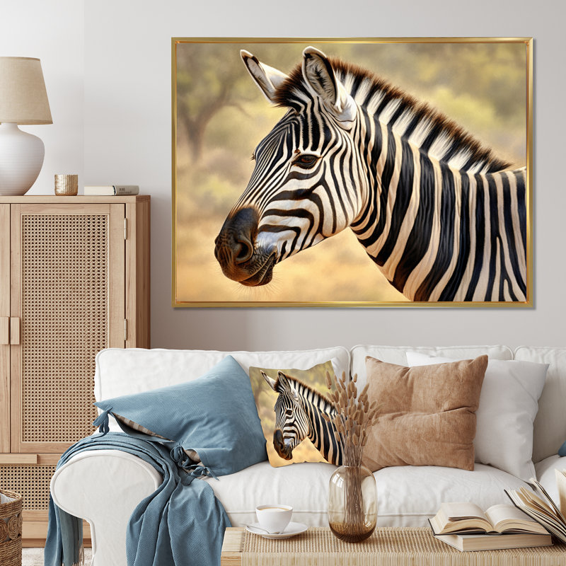 " African Zebra I ", 34" H x 44" W x 1.5" D, Gold Floater Framed