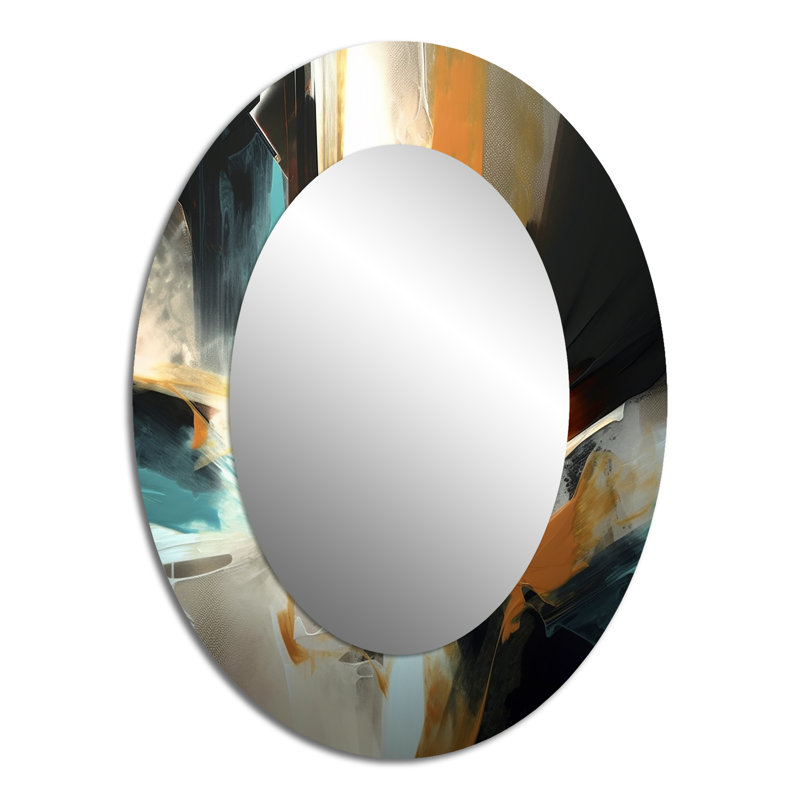 Orange And Blue Abstract Mixed Colors III - Modern Oval Wall Mirror, 40" x 30"