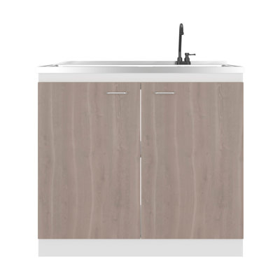 Armoire de rangement blanche et gris clair avec 2 portes et 3 tablettes