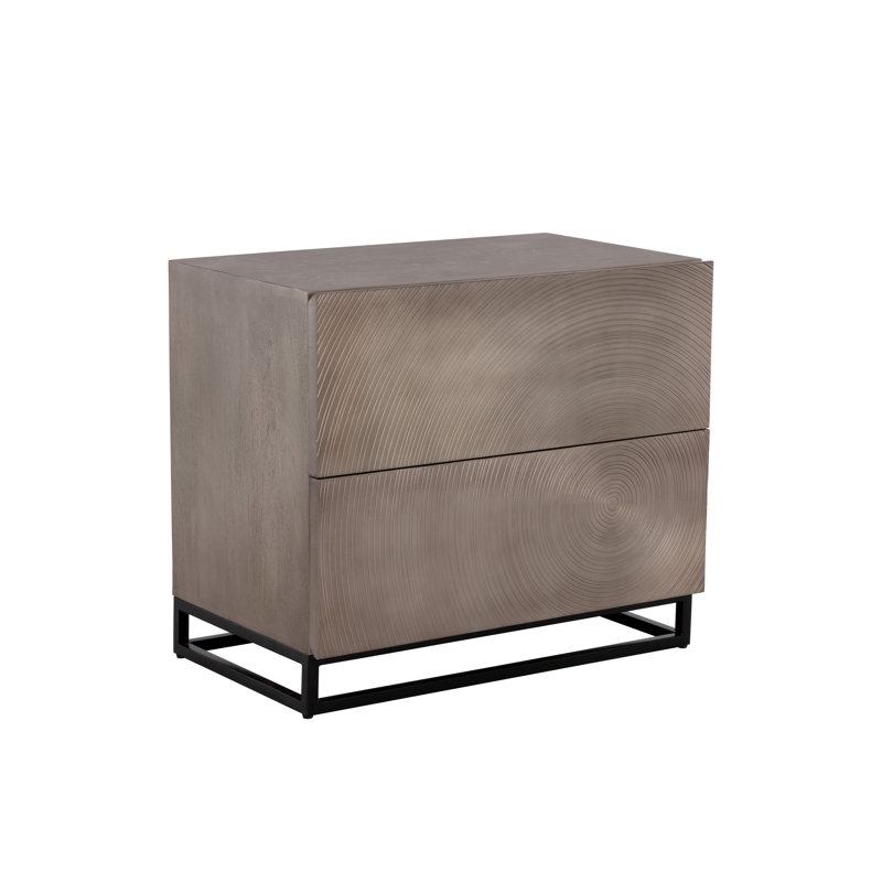 Gray Mango Wood and Black Iron 2-Drawer Nightstand
