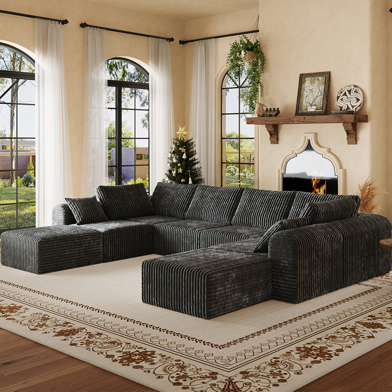 Canapé modulaire en forme de U de 8 pièces de l 192,51 po, canapé modulaire Cloud, siège en velours côtelé profond sans os avec repose-pieds, aucun assemblage nécessaire