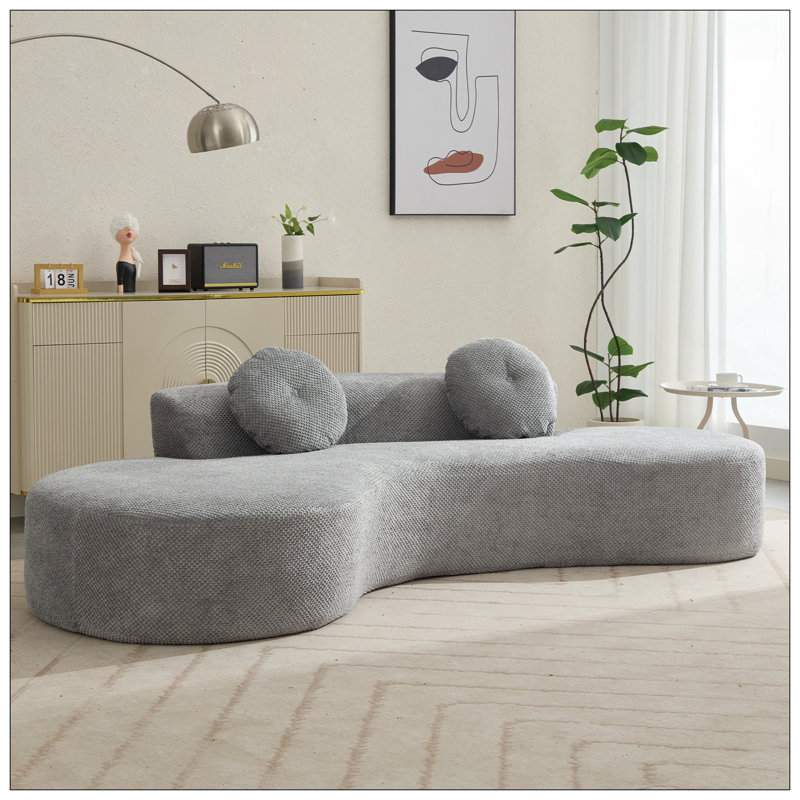 Canapé courbé de 105,5 po, canapé minimaliste moderne, canapé de 3 à 4 places avec 2 coussins, chambre à coucher, sans assemblage requis, velours côtelé en forme de point (anti-froissement)