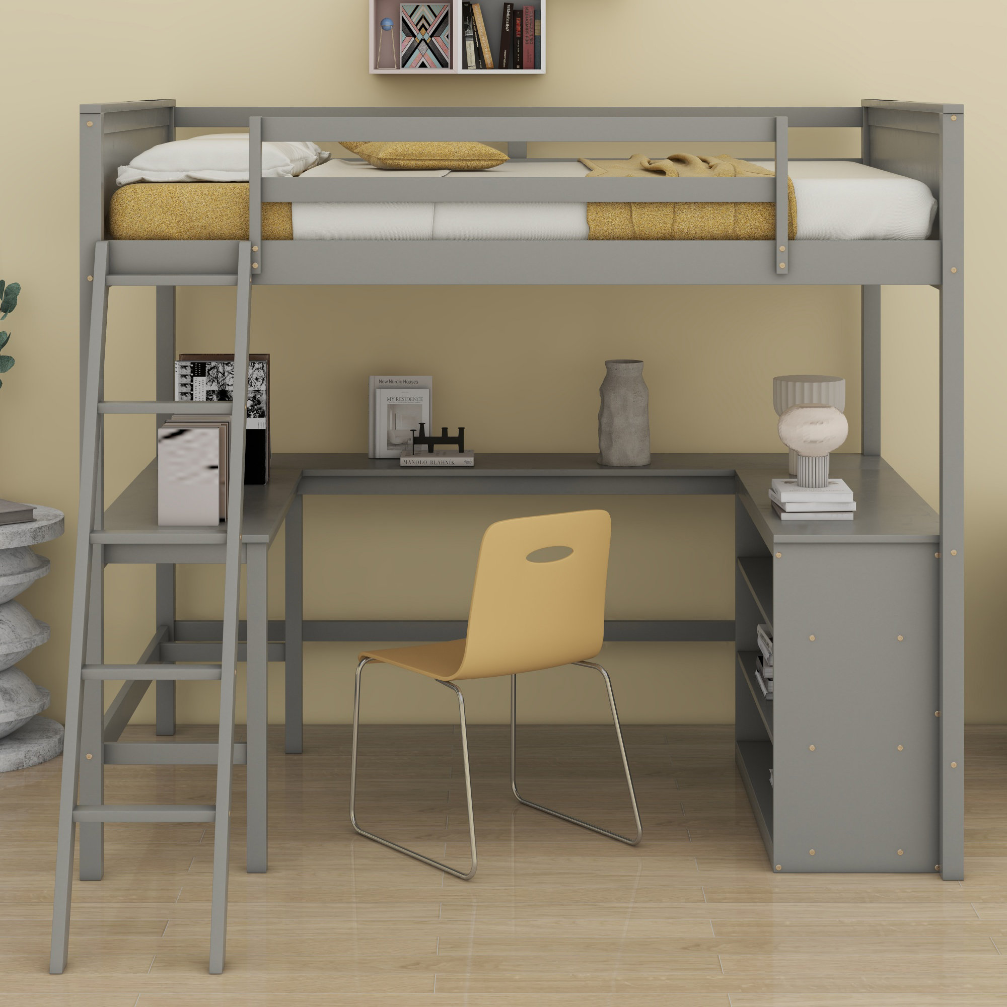 Harriet Bee Wooden Loft Bed With Shelves And Desk - Wayfair Canada