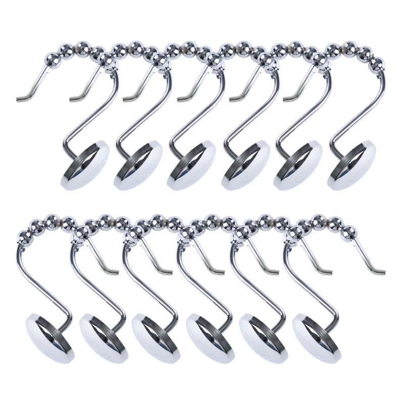 Polished Chrome Single Shower Curtain Hooks Set of 12