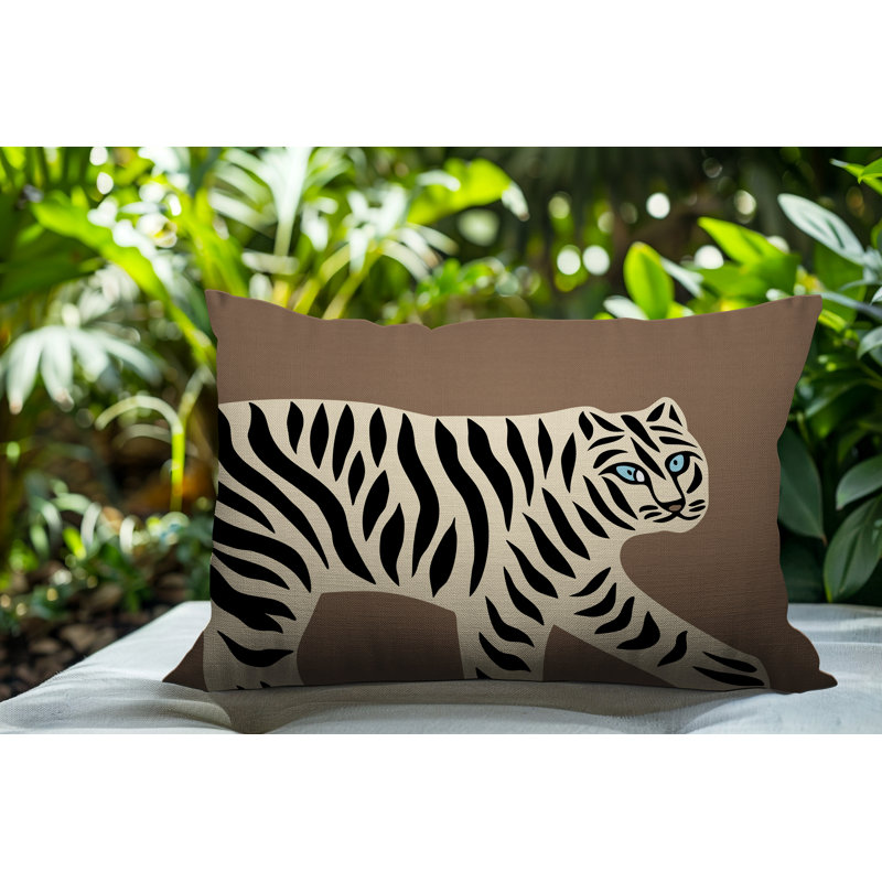 Oreiller rectangulaire intérieur / extérieur Gigi Tiger, Beige, H 20 po x l 14 po
