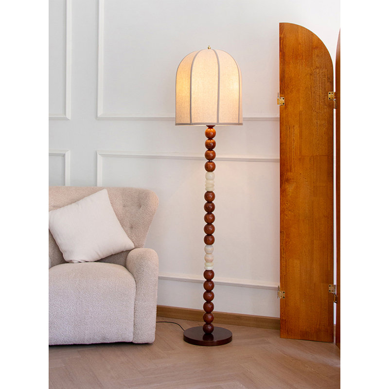 Vintage-Style Fabric, Solid Wood & Jade Floor Lamp