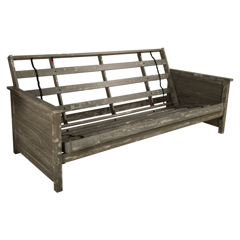 Futon de lit double avec matelas Anders, Gris patiné, Pluie Takara