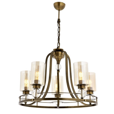 Modern Industrial Chandelier with Metal Body & Glass Cap, 33.5 x 24.4 inches | 5 x E27 Sockets (Max 6W) | Antiquation Finish | IP20 Rated | Perfect for Glam & American Traditional Decor in Living Spaces & Dining Rooms