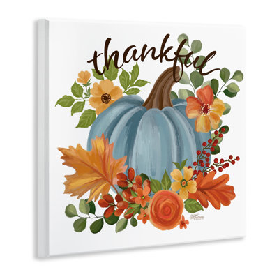 Autumnal Thankful Pumpkin Wall Plaque Art by Cat Thurman Designs