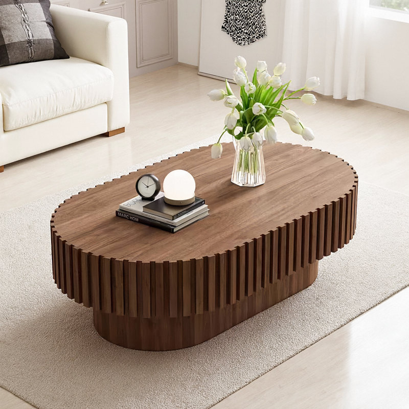 Table basse Mid-Century moderne cannelée ovale avec base piédestal