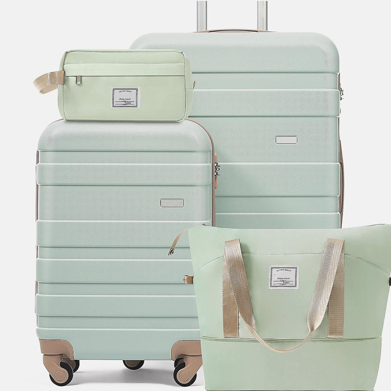 Ensemble de 4 valises 4 pièces - Valise à carreaux 20 po, valise à carreaux 28 po avec sac de toilette TSA Wet-Dry