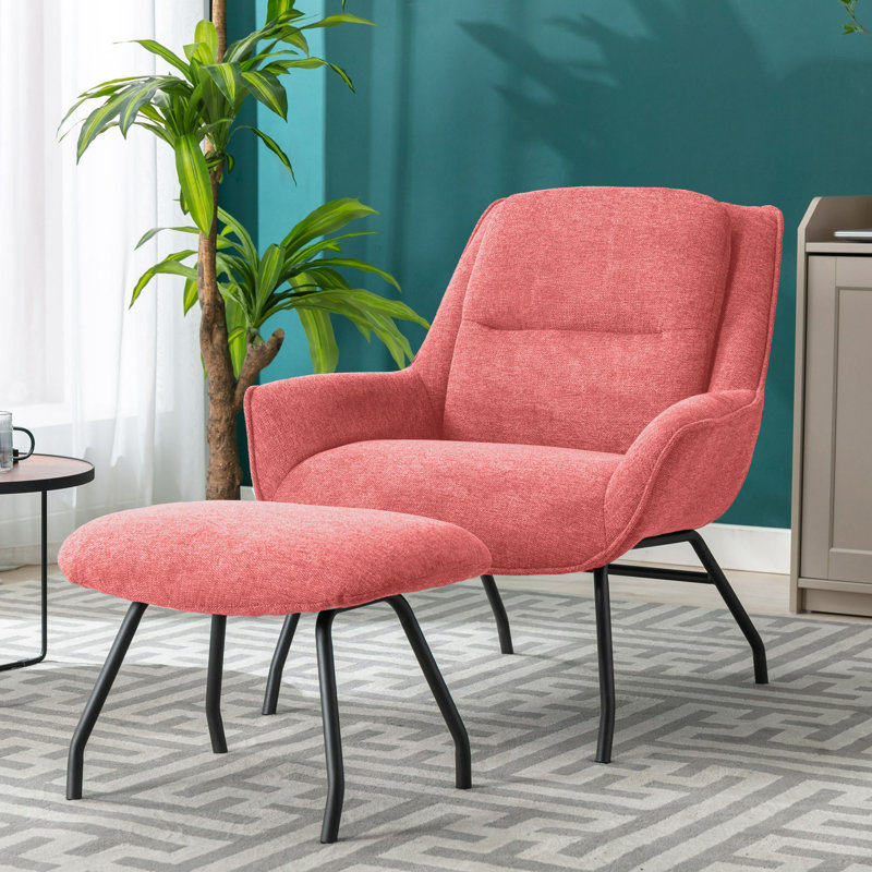 Caicedo Fabric Upholstered Accent Chair with Ottoman, Rose Polyester Blend
