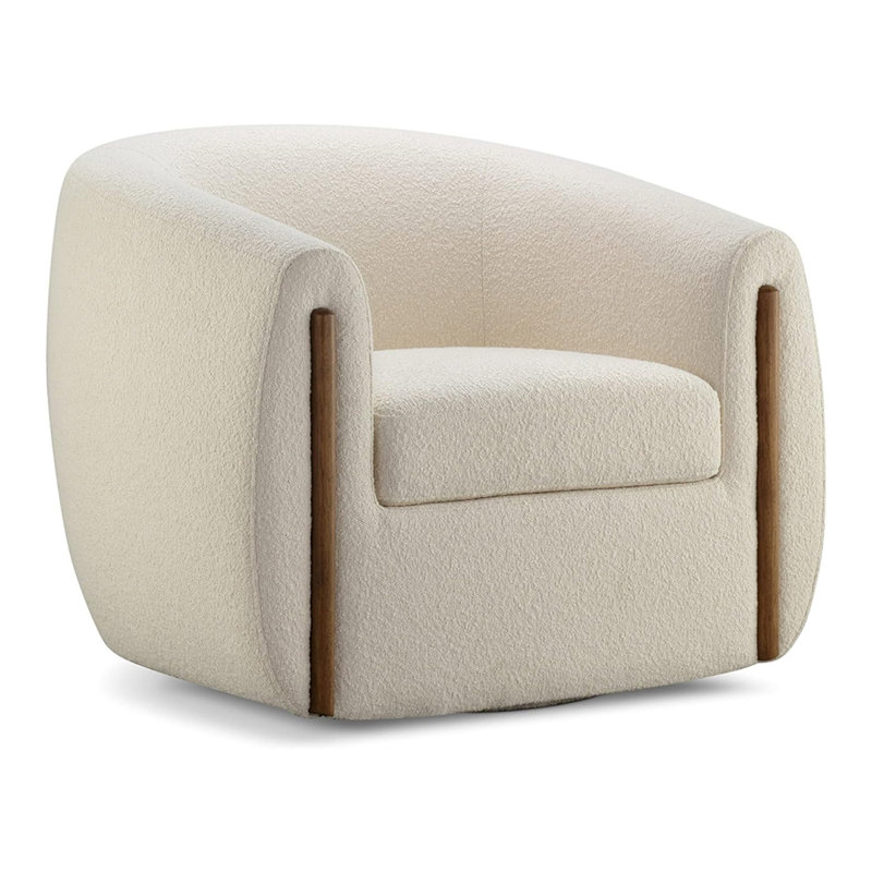 Fauteuil demi-tonneau pivotant l 36,6 po Botzow, Mélange de polyester beige