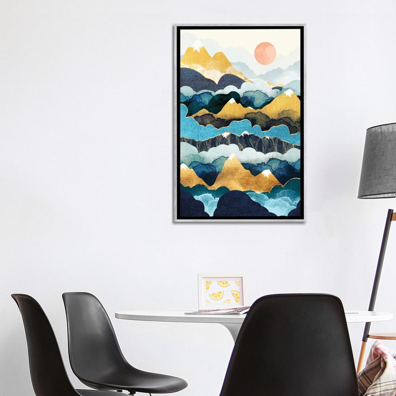 Cloud Peaks - impression d'art graphique, Toile avec cadre argenté, Aucun mat, H 40 po x l 26 po x P 1,5 po