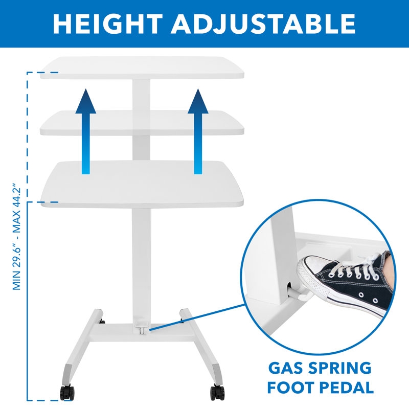 Mount-It! Adjustable Rolling Laptop Desk w/ Wheels, Standing Mobile Workstation Cart w/ Spring Lift