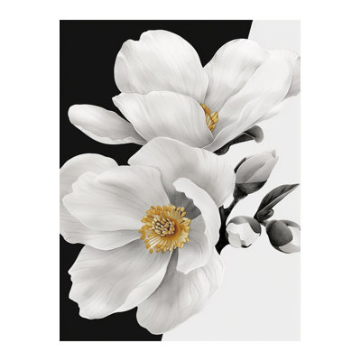 Paris Collection Black White Magnolia Detail Modern Decorative Machine Washable Rug