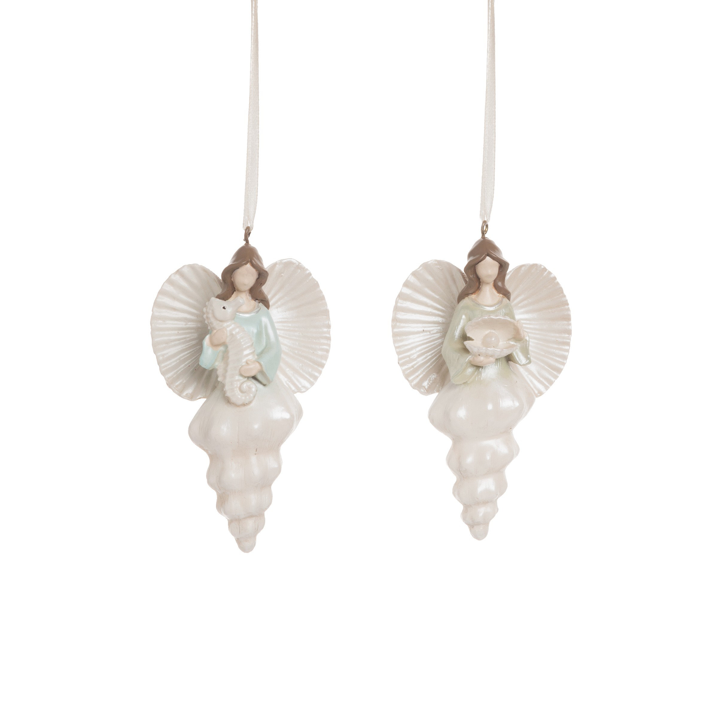 The Holiday Aisle® 2 Piece Seashell Angel Hanging Figurine Ornament Set ...