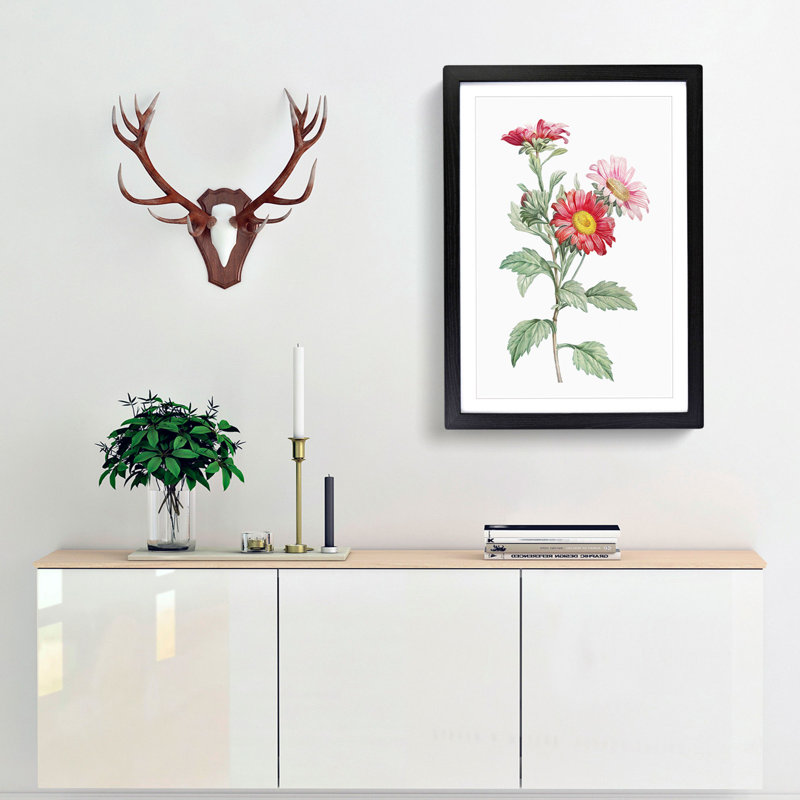 Red Aster Flowers by Pierre-Joseph Redoute - Picture Frame Painting Print, 48cm H x 36cm W x 2cm D, Black Framed