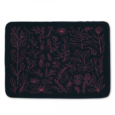 Pink Botanical Line Drawing Bath Mat