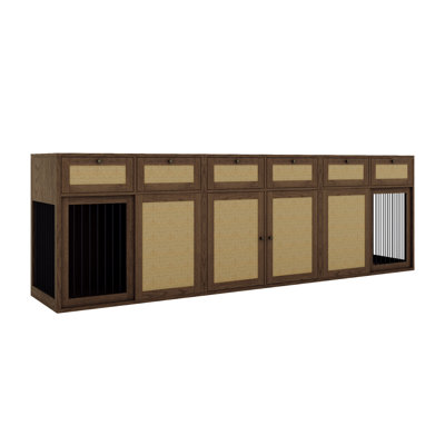 Dellarae 3-Piece Farmhouse Dog Crate Furniture Set with Left & Right Opening Kennels and Matching Storage Cabinet