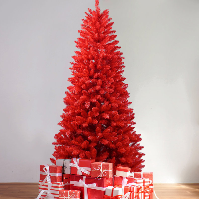 Arbre de Noël rouge 4 pi - Arbre en PVC rouge pur avec 456 pointes, branches articulées, support en métal stable, 4'