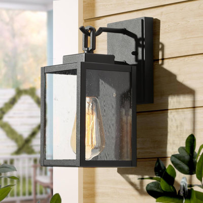 Lanterne murale d'extérieur noire en verre brossé 1 lumière Alder