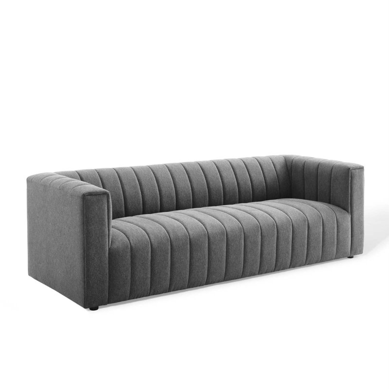 Reflection Channel Tufted Upholstered Fabric Sofa, Charcoal Polyester