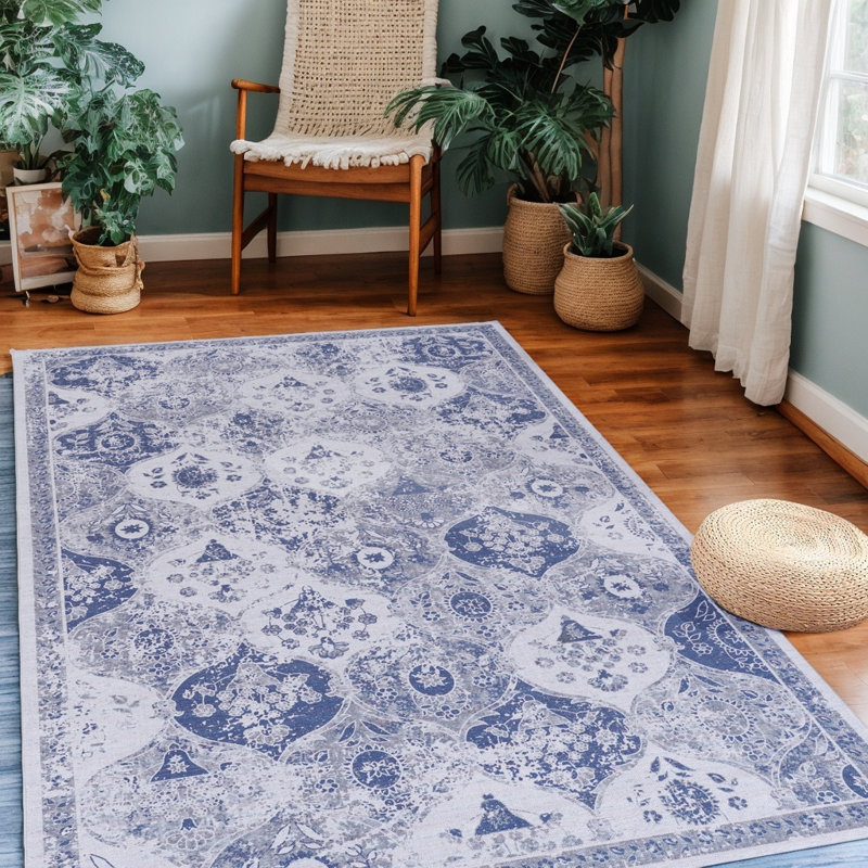 Paillasson bleu MAVAL Adrienna, Rectangle de 5 pi x 8 pi