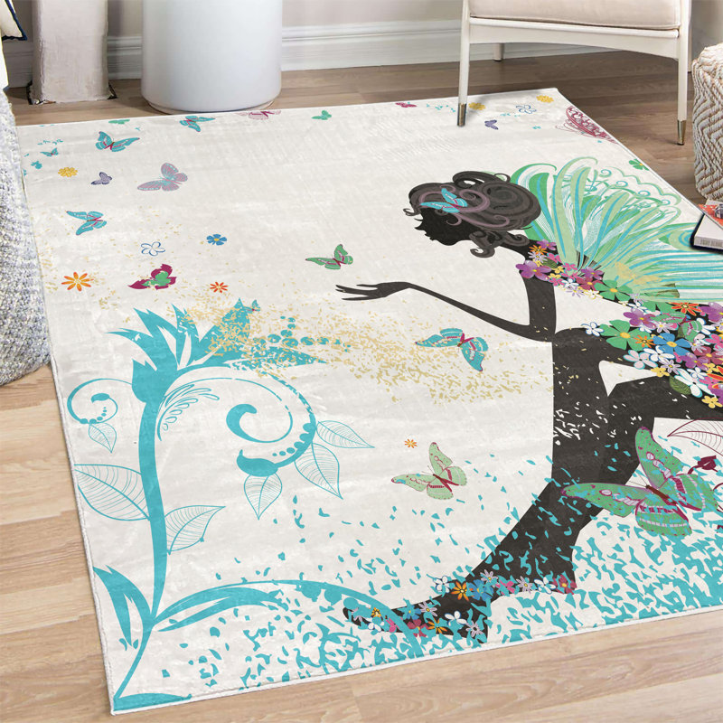 Tapis turquoise / noir, Rectangle 5 pi 2 po x 7 pi 6 po