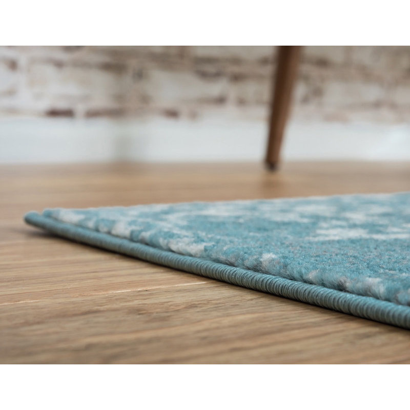 Tapis bleu sarcelle Kasha, Tapis de couloir 2 pi 2 po x 6 pi