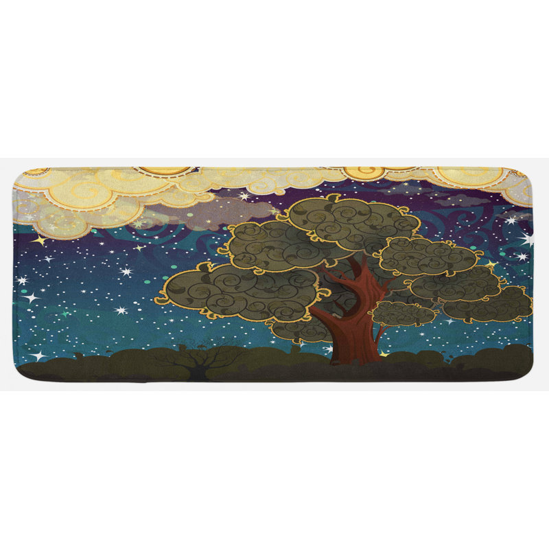 Traditional Floral Polyester Kitchen Mat