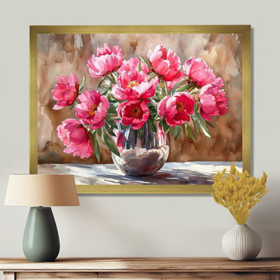 Pivoines dans un vase en acier inoxydable - pivoines, art mural