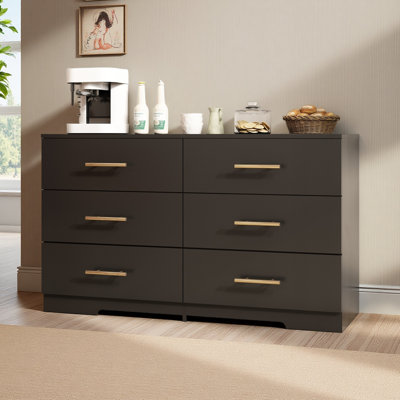 Large 6 Drawers Chest Of Drawer Dressers Table With Golden Handle