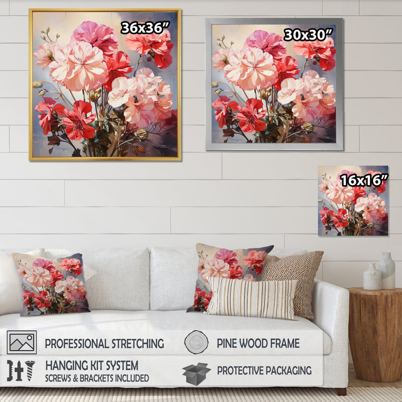 " Pink Geraniums Graceful II ", Natural Floater Framed, 36" H x 36" W x 1.5" D