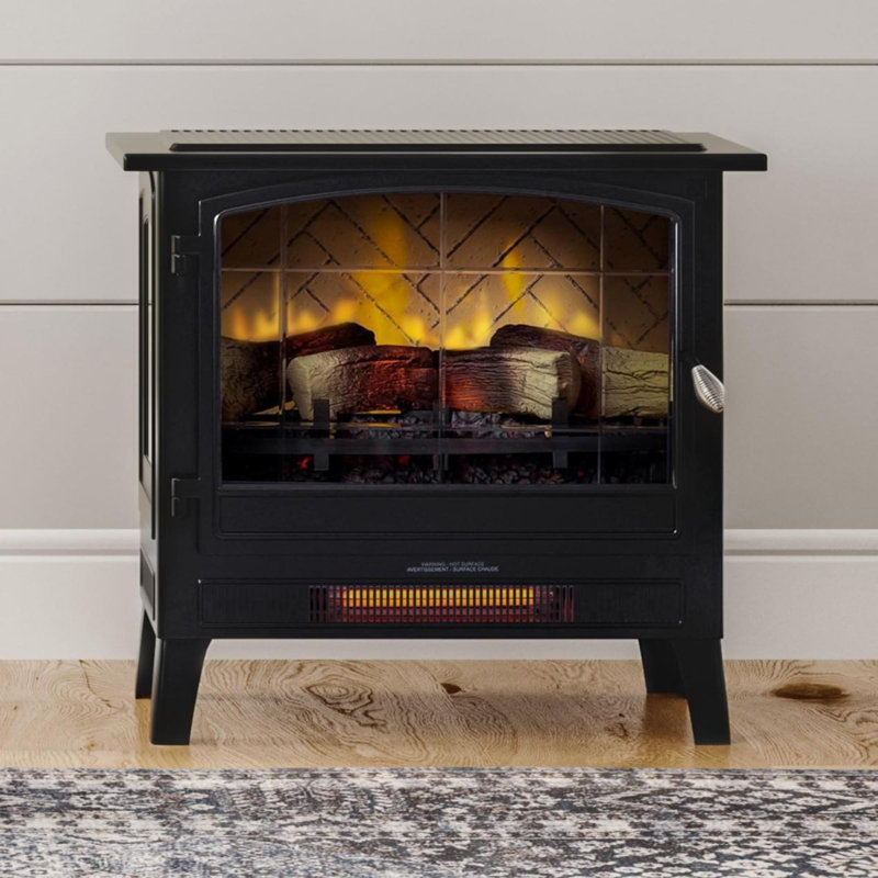 Infrared Freestanding Electric Fireplace Stove Heater In Multiple Flame Colors Metal Design With Faux Wooden Alexa/Wifi Enabled  Remote Included