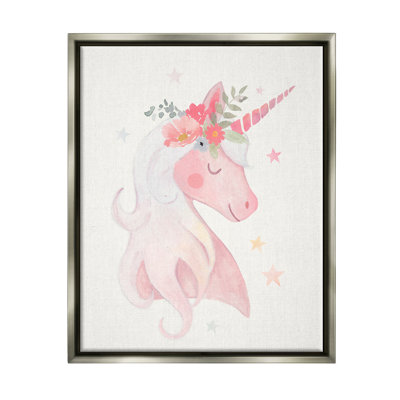 " Pastel Smiling Unicorn Pink Flower Blossom Crown " by Victoria Barnes