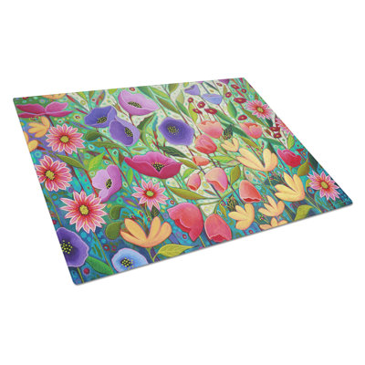 Enchanted Garden Flowers Glass Cutting Board Large
